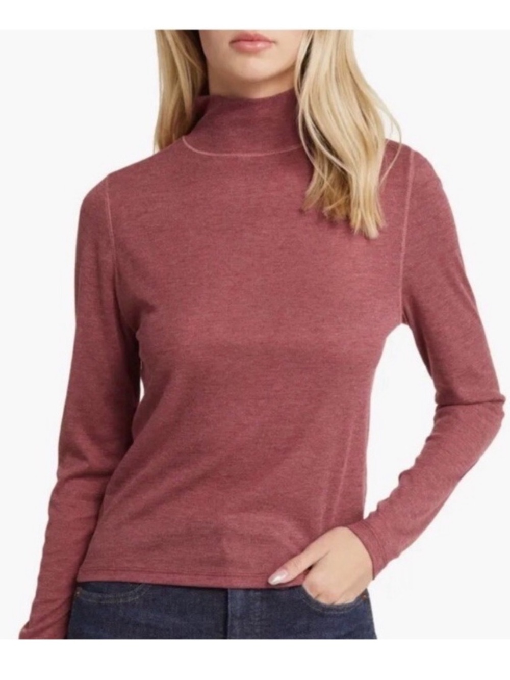 Madewell Second Skin Semisheer Mockneck Burgundy Top